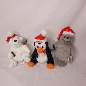 Vintage Lot of 3 Coke Beanie Plush Penguin Polar Bear Seal Stuffed Animal
